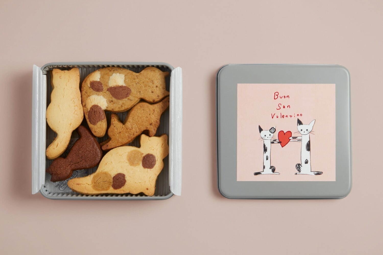 uka「ウカフェ」バレンタイン限定“三毛猫クッキー”缶  - ココナッツ、ラズベリー、コーヒーなど