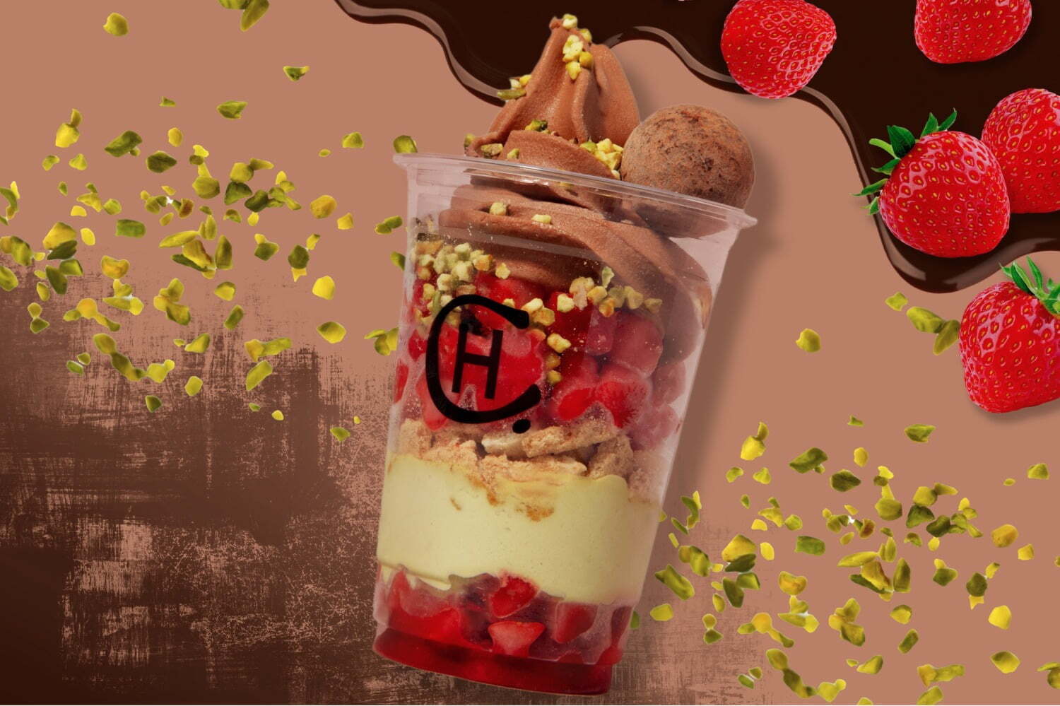 ホテルショコラの24年ホワイトデー限定パフェ、濃厚チョコムースに香ばしいピスタチオ＆ベリーをイン