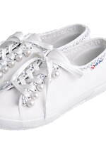 ミュベール × スペルガ初コラボ - パール＆チェーンのオールホワイトスニーカー、サテンの靴紐で｜写真6