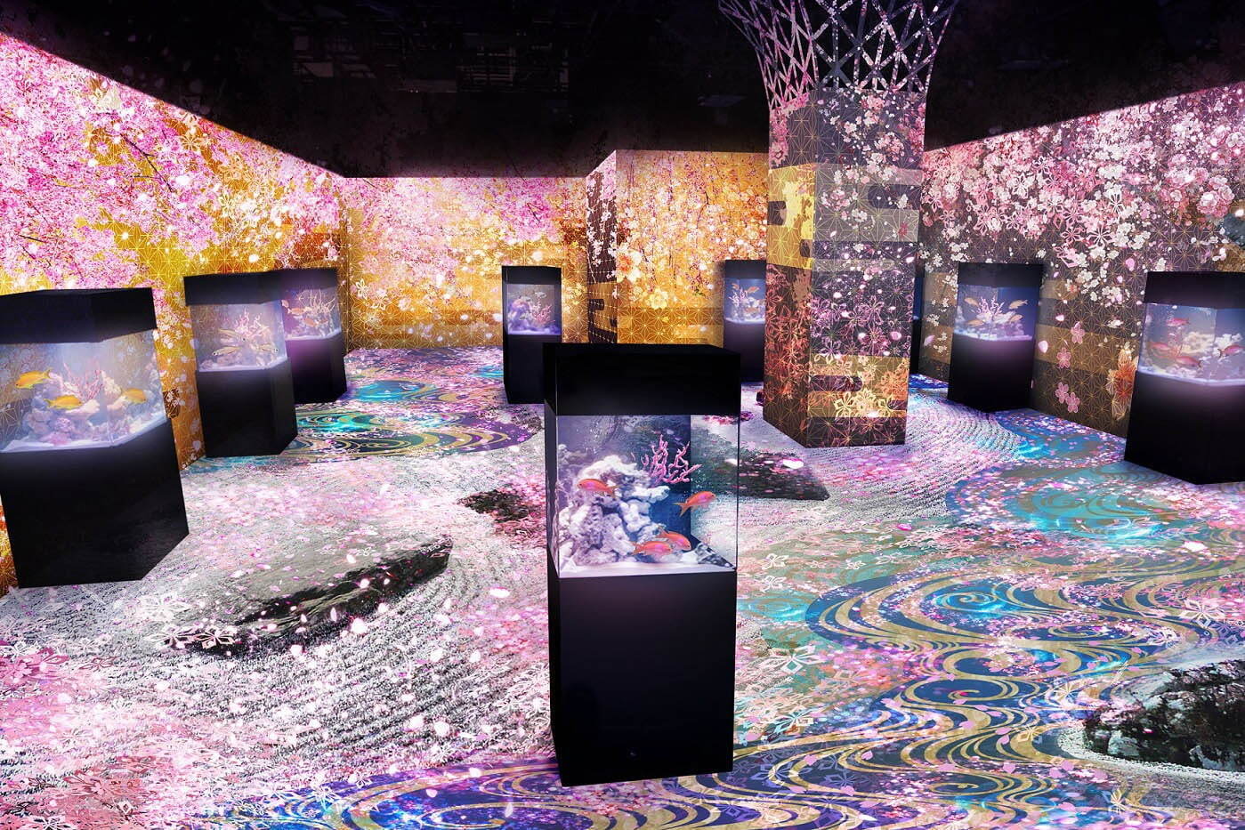 アクアリウム｜マクセル アクアパーク品川の春イベント「ネイキッド サクラアクアリウム」桜舞う海の世界のお花見