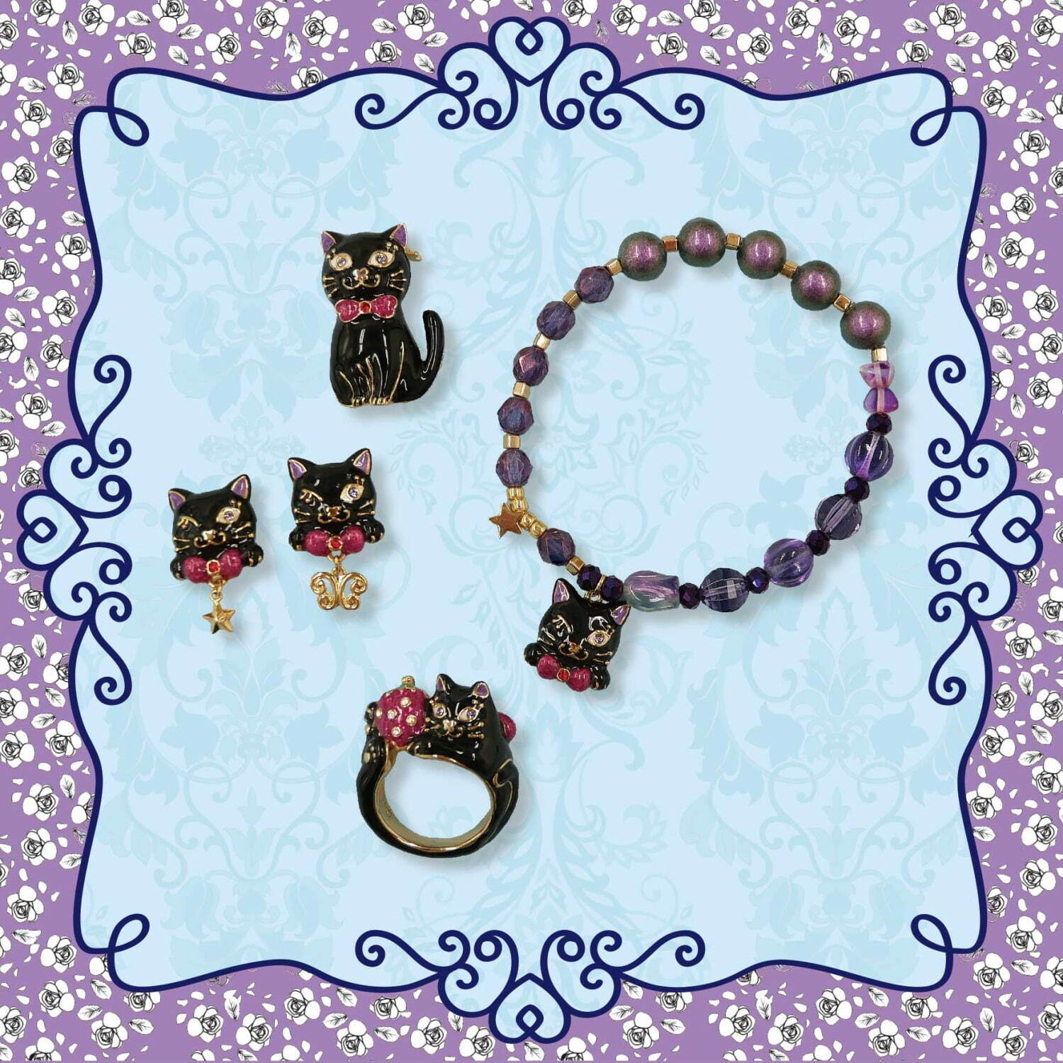 アナスイの黒猫「ティティ」のアクセサリー、ウインクする