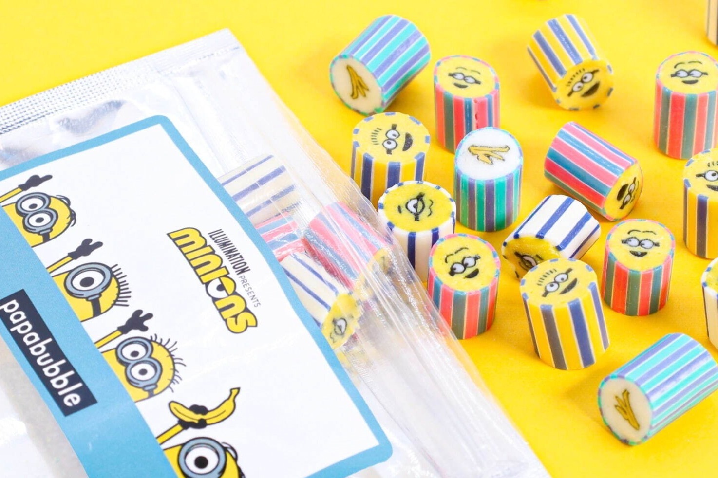 チョコバナナ｜パパブブレ×ミニオン - 表情豊かなミニオン＆バナナ柄をキャンディに、チョコバナナやホワイトサワー味