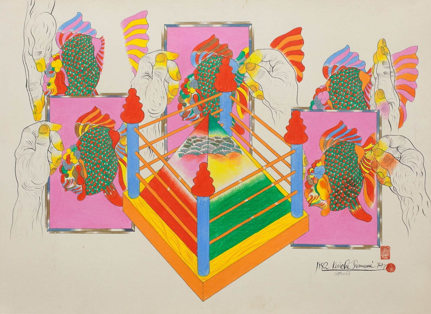 田名網敬一 《金魚》 1982年 インク、色鉛筆／紙 56.5×76.4cm ©Keiichi Tanaami / Courtesy of Nanzuka