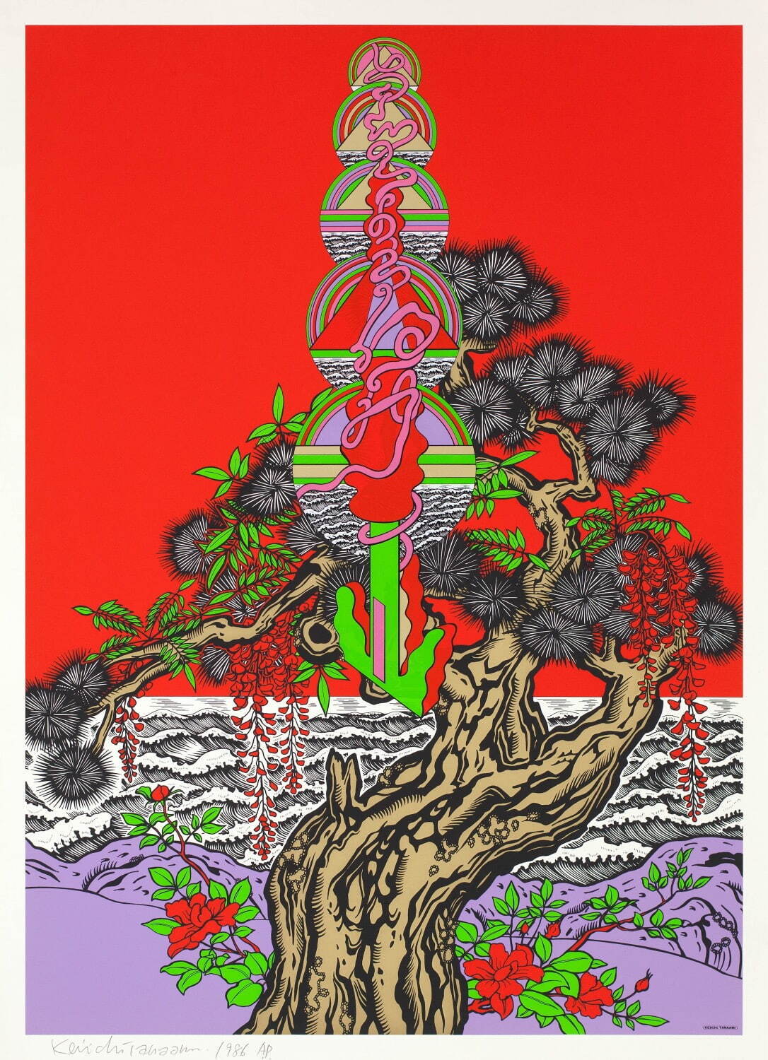 田名網敬一 《常磐松(A)》 1986年 シルクスクリーン印刷／紙 103×73cm ©Keiichi Tanaami / Courtesy of Nanzuka