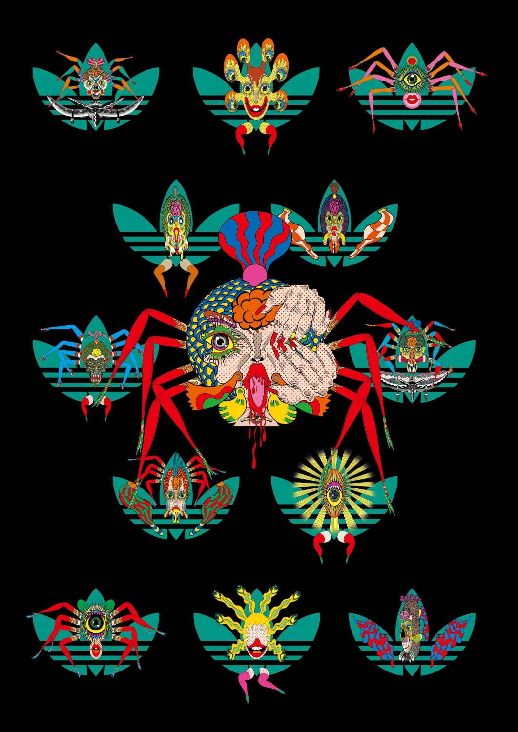 田名網敬一 《夢の王国》 2018年 顔料インク、アクリル・シルクスクリーン、ガラスの粉末、ラメ、アクリル絵具／カンヴァス 140×100×4㎝ ©Keiichi Tanaami / Courtesy of Nanzuka