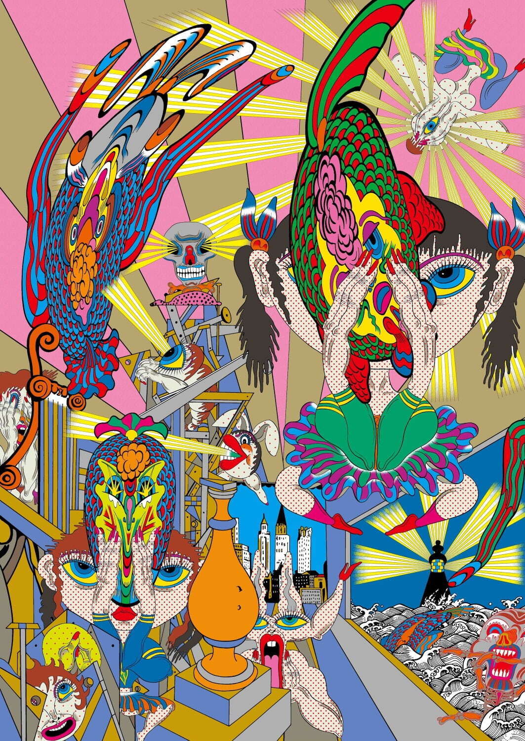 田名網敬一 《キリコ劇場》 2009年 アクリル絵具／カンヴァス 194×145.5cm ©Keiichi Tanaami / Courtesy of Nanzuka