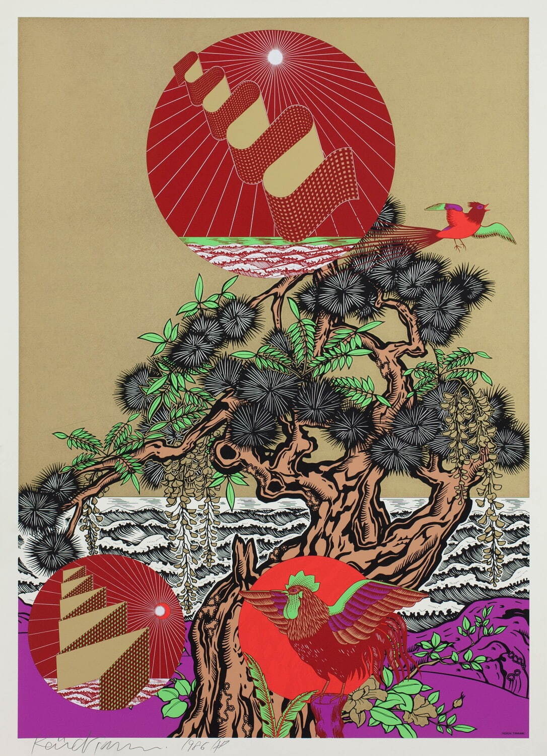 田名網敬一 《常磐松(F)》 1986年 シルクスクリーン印刷／紙 103×73cm ©Keiichi Tanaami / Courtesy of Nanzuka