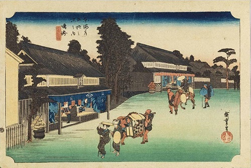 歌川広重 《東海道五十三次 鳴海 名物有松絞》
江戸時代 天保4-5年(1833-34年) 岡田美術館蔵 ［前期展示］