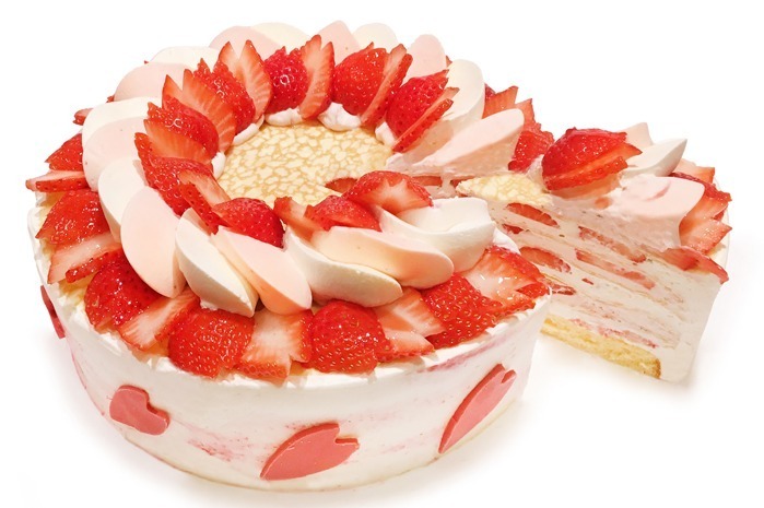桜スイーツ｜カフェコムサ「いちごと桜のミルクレープ」“桜の花びら型”いちごや桜あんクリームの春限定ケーキ