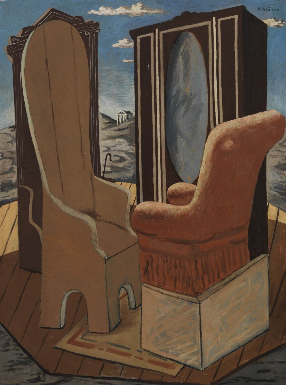 ジョルジョ・デ・キリコ《谷間の家具》1927年、油彩・カンヴァス トレント・エ・ロヴェレート近現代美術館(L.F.コレクションより長期貸与)
© Archivio Fotografico e Mediateca Mart © Giorgio de Chirico, by SIAE 2024