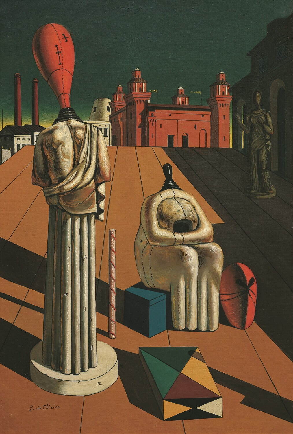 ジョルジョ・デ・キリコ《不安を与えるミューズたち》1950年頃、油彩・カンヴァス マチェラータ県銀行財団 パラッツォ・リッチ美術館 © Giorgio de Chirico, by SIAE 2024