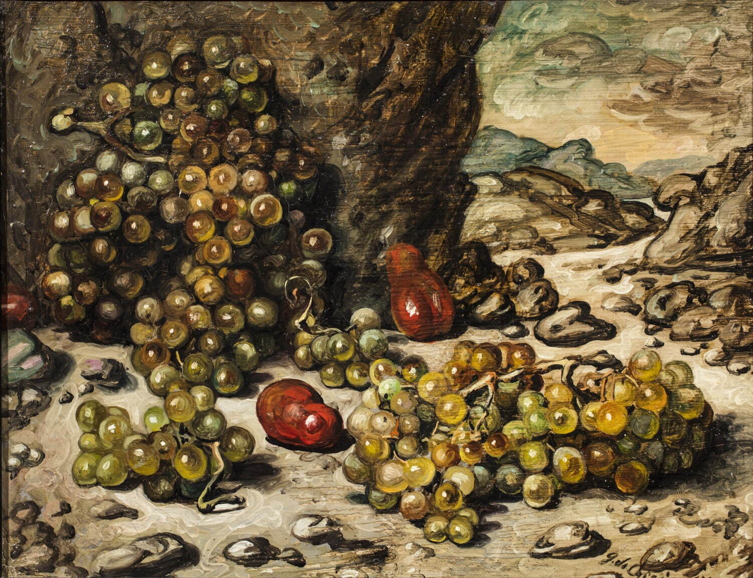 ジョルジョ・デ・キリコ《岩場の風景の中の静物》1942年、油彩・カンヴァス ジョルジョ・エ・イーザ・デ・キリコ財団
© Fondazione Giorgio e Isa de Chirico, Roma © Giorgio de Chirico, by SIAE 2024