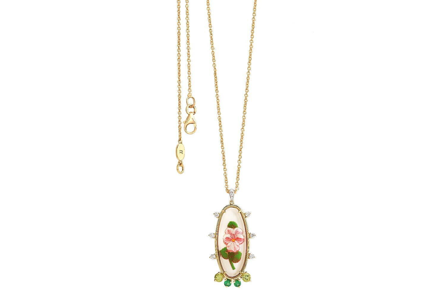 Necklace (18k yellow gold, diamond, peridot, tsavorite, vintage resin) 880,000 yen