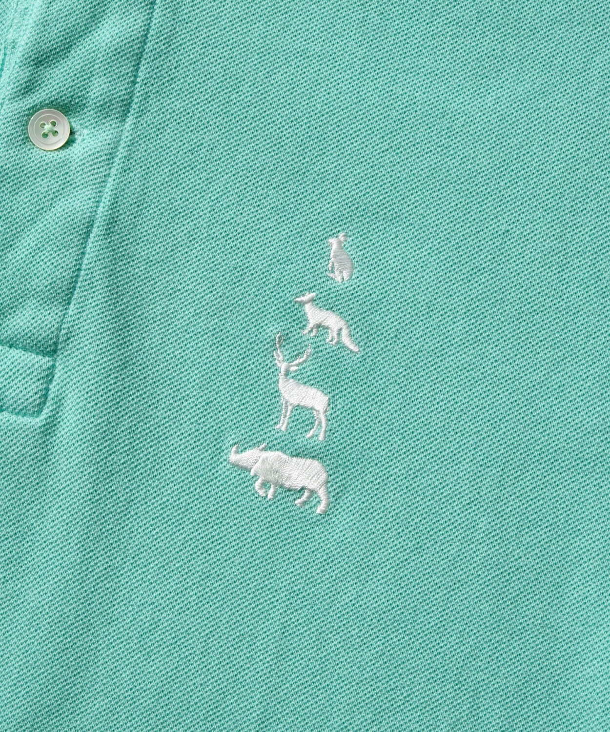 マウンテンリサーチxサイベーシックスのポロシャツ、森の動物＆サイの刺繍入り｜写真8
