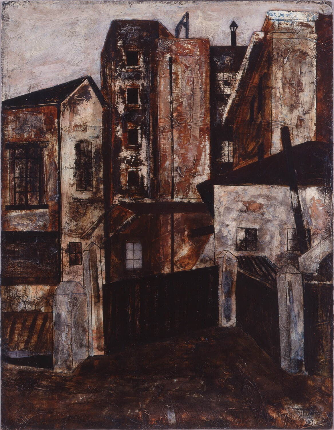 松本竣介 《工場》 昭和17年(1942年)
油彩、板 神奈川県立近代美術館蔵