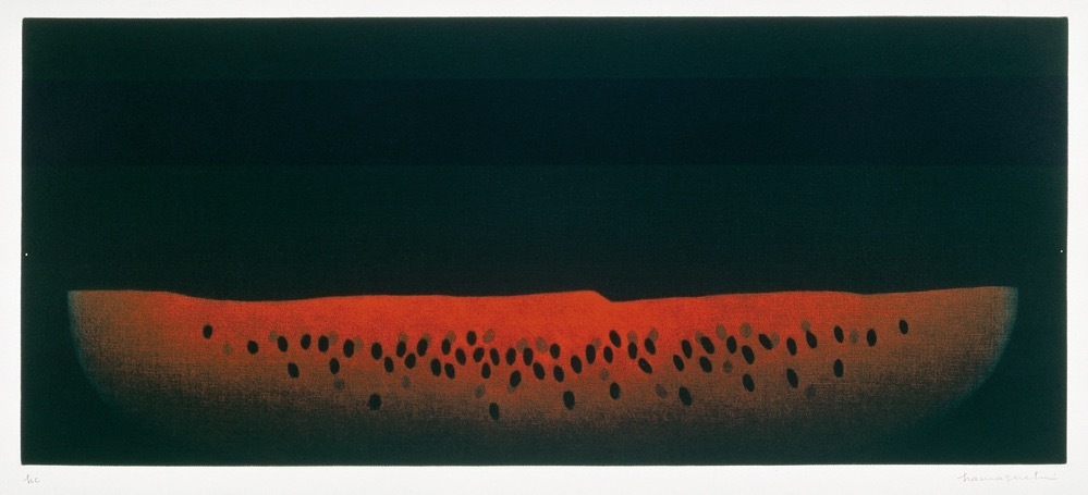 浜口陽三 《西瓜》 昭和56年(1981年)
カラーメゾチント 23.3×54.1cm