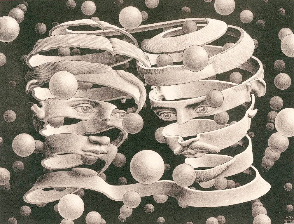 マウリッツ・コルネリス・エッシャー 《婚姻の絆》 1956年 リトグラフ
Maurits Collection, Italy / All M.C. Escher works © 2024
The M.C. Escher Company, Baarn, The Netherlands.All rights reserved mcescher.com