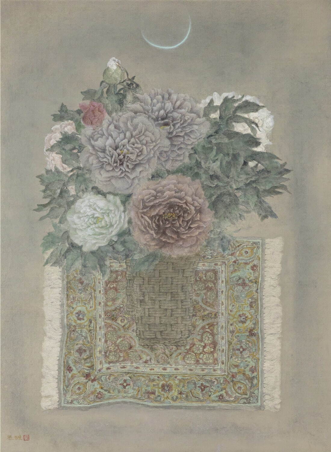 髙山辰雄 《牡丹(籠に)》 1988年 個人蔵