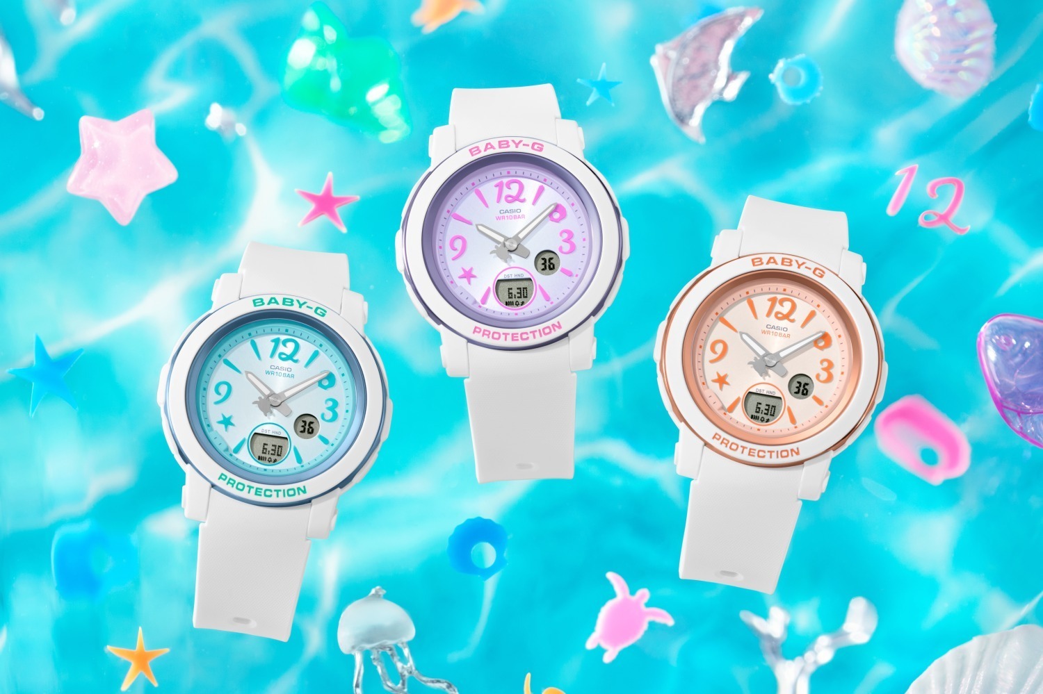 BABY-G｜BABY-G“海の中”着想トロピカルカラーの腕時計、ウミガメ＆ヒトデのモチーフ入り文字板