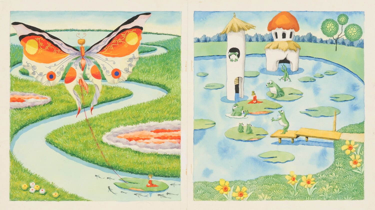 武井武雄 《おやゆびひめ》 1965年 クレヨン、水彩
© 岡谷市／イルフ童画館