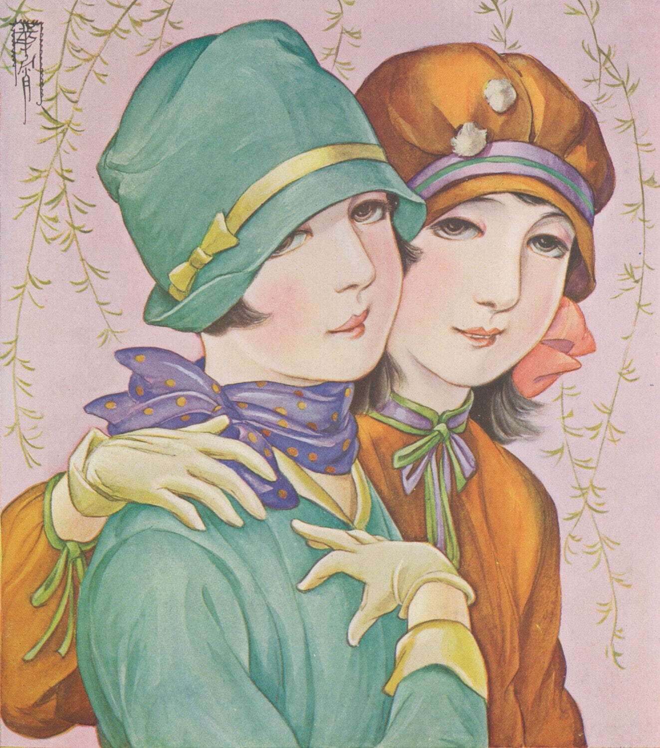 高畠華宵画 《(仮)なかよし》 『少女画報』昭和3年(1928年)3月号表紙