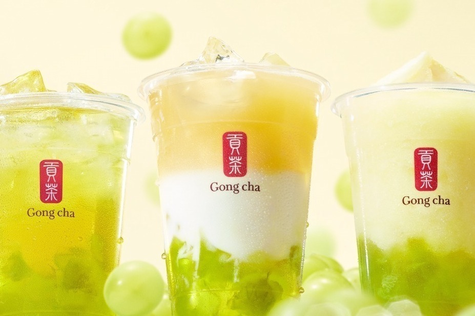 ゴンチャ“シャインマスカット”ミルクティー＆フローズンティー、ぷるぷるゼリー×ほんのりヨーグルト風味