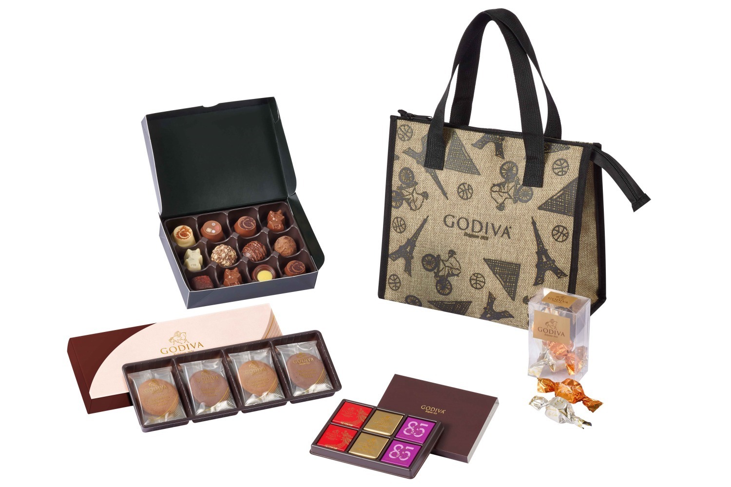 ゴディバ24年夏限定アソート「チョコレート＆焼き菓子」詰め合わせ、“麻風”オリジナル保冷バッグで