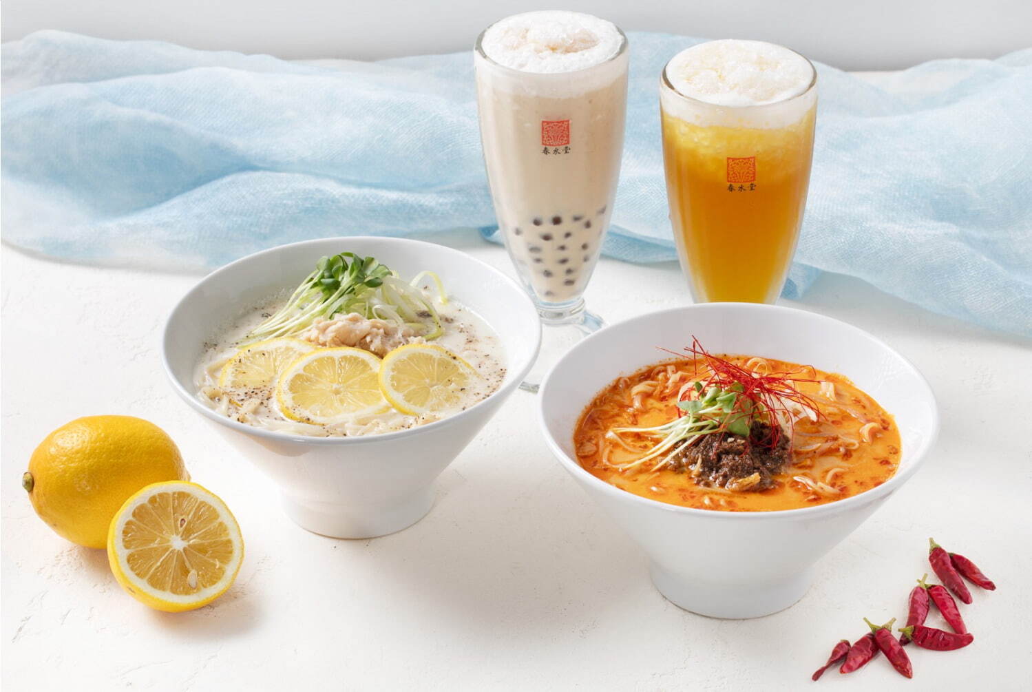 右から)「“激辛”担々豆乳スープ涼麺」980円
「レモン豆乳スープ涼麺」980円