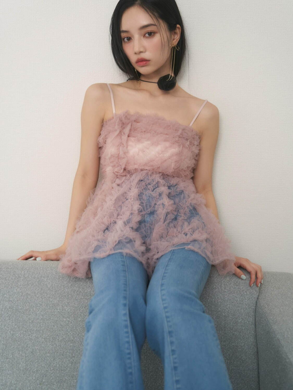 スナイデル“フリンジ風”チュールブラウス＆草花柄のシフォン
