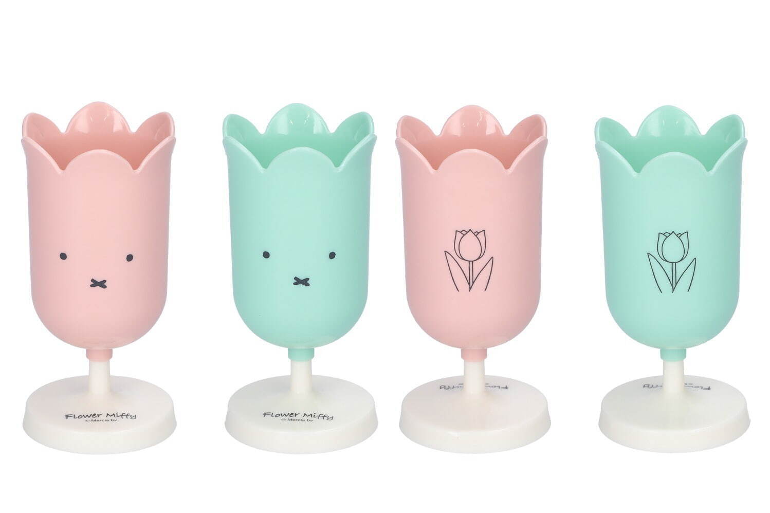 フラワーミッフィー“誕生日”を祝う限定グッズ、チューリップ型スタンド＆葉っぱのソーサー付きティーカップ
