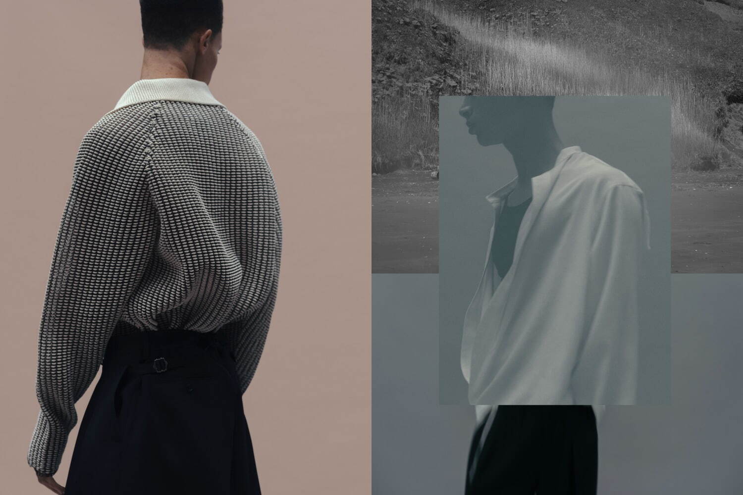 DOUBLE CLOTH SHAWL COLLAR LONG JACKET / SLATE GRAY