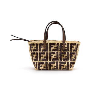 FENDI ロールラージ FF刺繍入りブルーキャンバスショッパー 24SS【FENDI】ロール ラージ リバーシブルトート ペカン FFロゴ