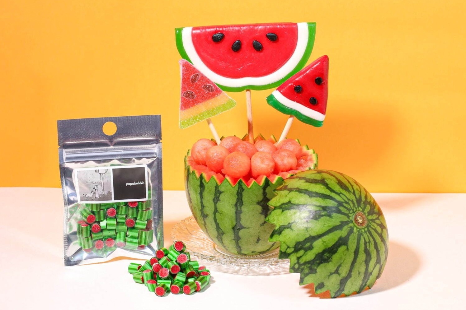 ロリポップキャンディー｜パパブブレ夏限定スイカグミ＆キャンディ、スイカ×洋梨フレーバーで“本物そっくり”の色合いに