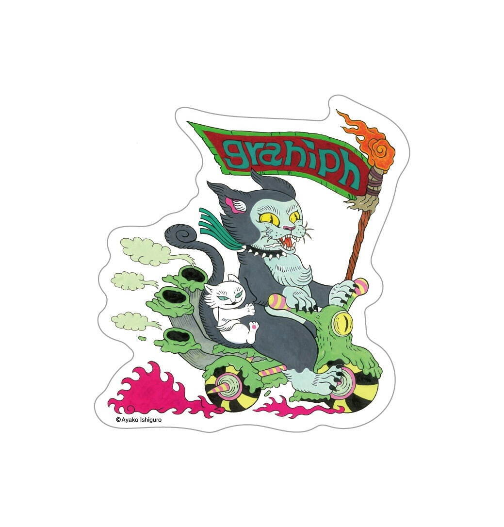 グラニフ×石黒亜矢子“化け猫”プリントのTシャツやワンピース、“黒猫の顔”描いた巾着バッグも｜写真21