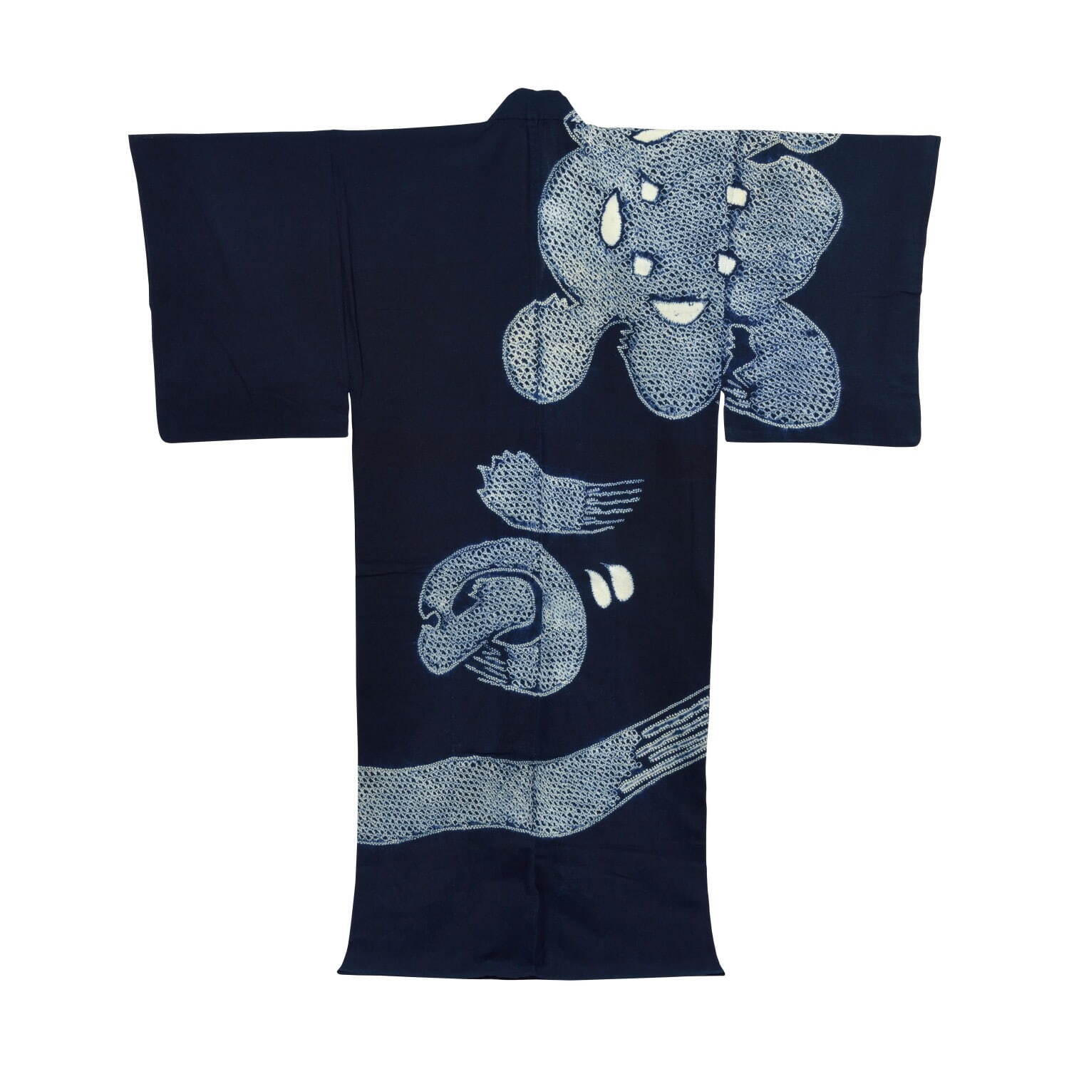 《紺木綿地魚河岸模様絞り浴衣》 明治時代 今昔西村 ［3期展示］