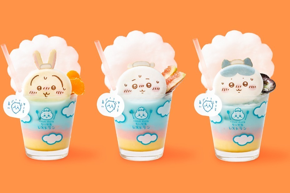 福岡パルコ「ちいかわドリンクスタンド」“温泉に浸る”ハチワレの飲むヨーグルト＆ラッコさんのコーヒー