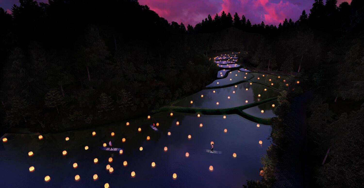 「チームラボ 幽谷隠田跡」茨城・五浦に“夜の森”と一体化する光のアート、温泉＆グランピング施設も開業｜写真1