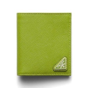 PRADA サフィアーノレザー 三つ折り財布 グリーン サフィアーノ 三角プレート 財布 三つ折り レザー 緑 グリーン