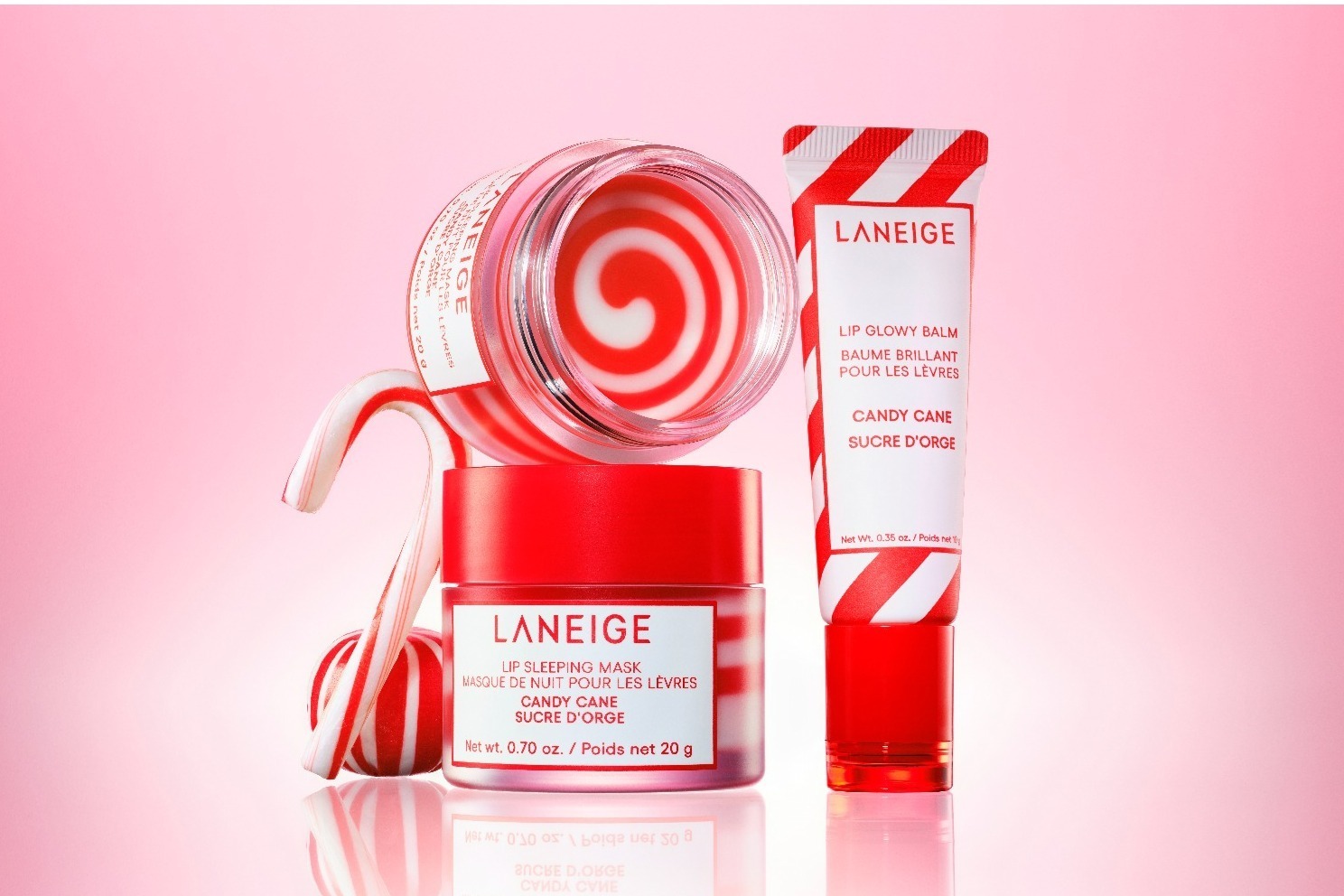 クリスマスコスメ｜ラネージュ24年クリスマスコスメ、“キャンディ着想”レッド×ホワイトマーブル模様のリップマスク