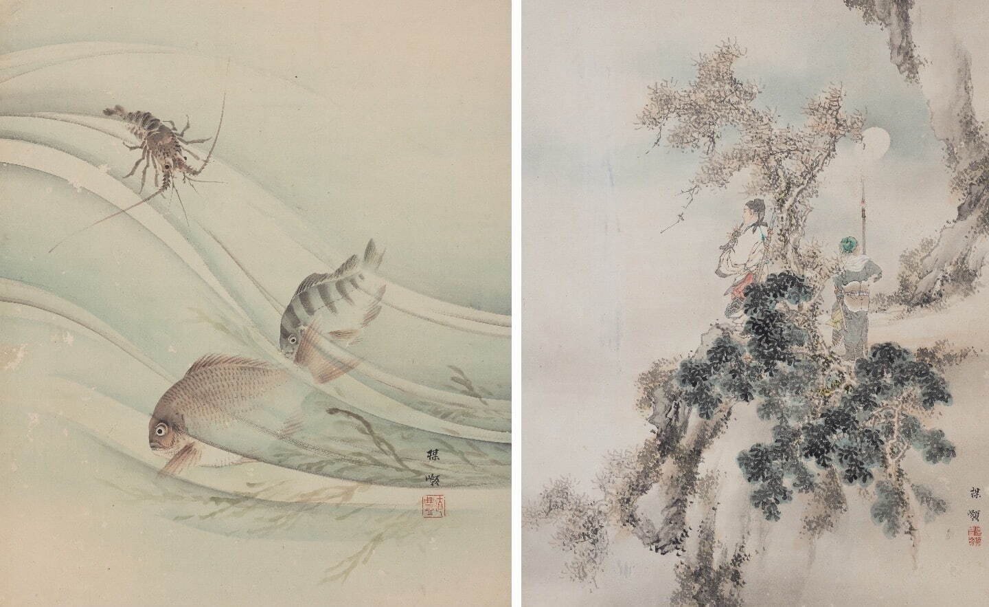 幸野楳嶺 《花鳥山水貼交屏風》(部分) 明治時代