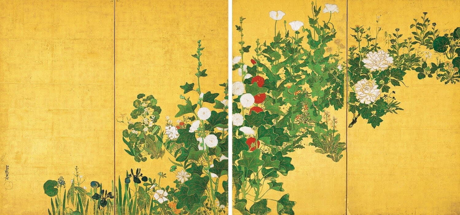 尾形光琳筆 《夏草図屏風》 日本・江戸朝時代 18世紀 根津美術館蔵