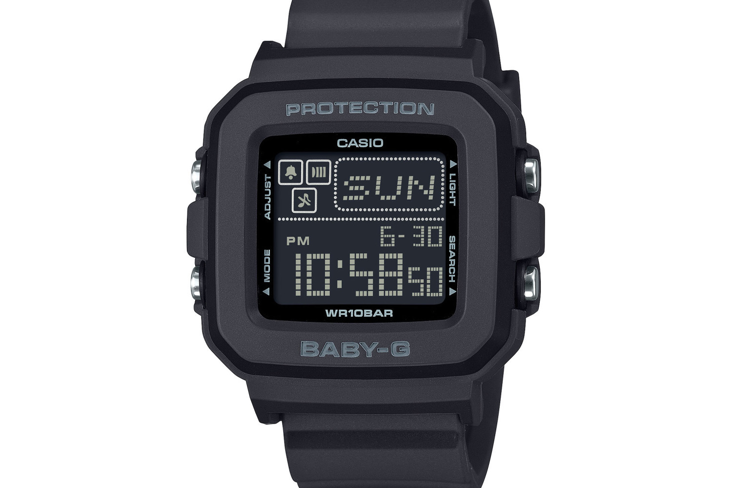 BABY-G｜BABY-Gの新作ウィメンズ腕時計、ブラックorパステル色の四角形ケース＆踊るドット絵キャラ表示
