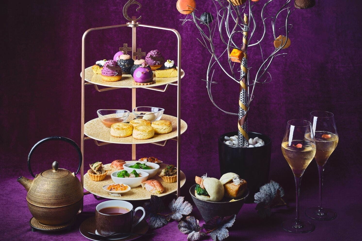 紫芋｜センタラグランドホテル大阪“秋の味覚狩り”アフタヌーンティー、紫芋モンブランなどハロウィン色スイーツ