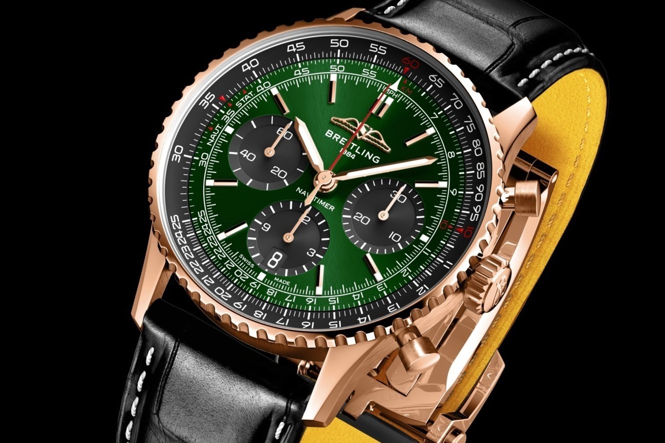 ブライトリング腕時計「ナビタイマー」金沢・富山限定、18Kレッドゴールドケース×鮮やかグリーン文字盤