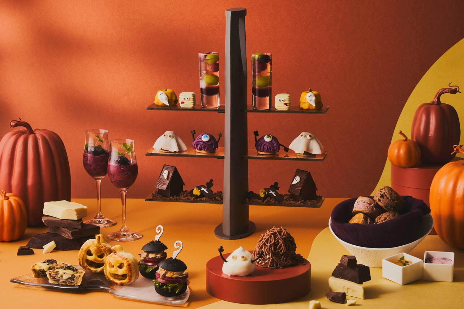 抹茶アフタヌーンティー｜ザ・サウザンド京都×ダリケーの限定チョコレートアフタヌーンティー、多彩なおばけチョコスイーツを堪能