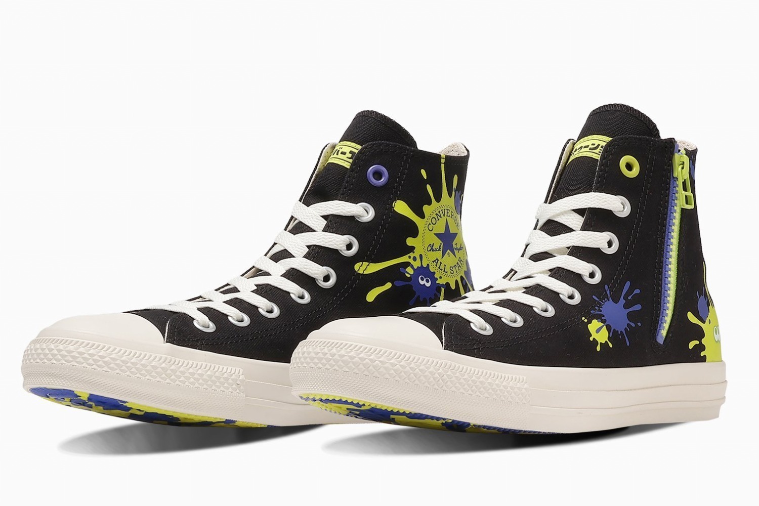 ゲーム｜コンバース×スプラトゥーン3の「オールスター」スニーカー、飛び散る2色インク＆こっそり潜るイカなど