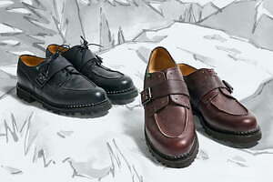 エンジニアド ガーメンツ×パラブーツ「シャンボード」“スキーブーツ着想”ストラップ付きUチップ革靴