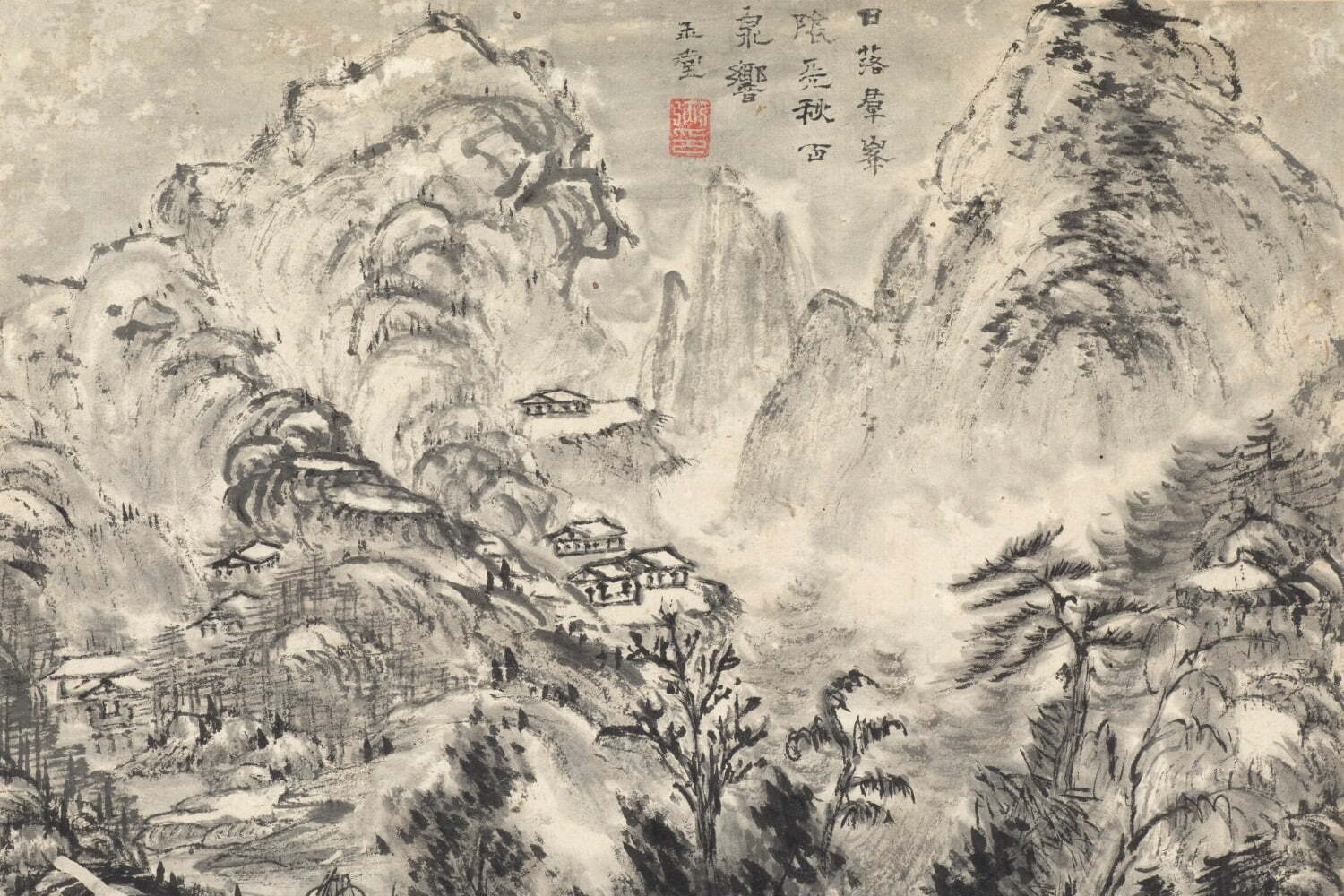 作者不詳　大判山水水墨画『上海景勝地　江南水郷』 作者不詳 大判山水水墨画『上海景勝地 江南水郷』 絵画