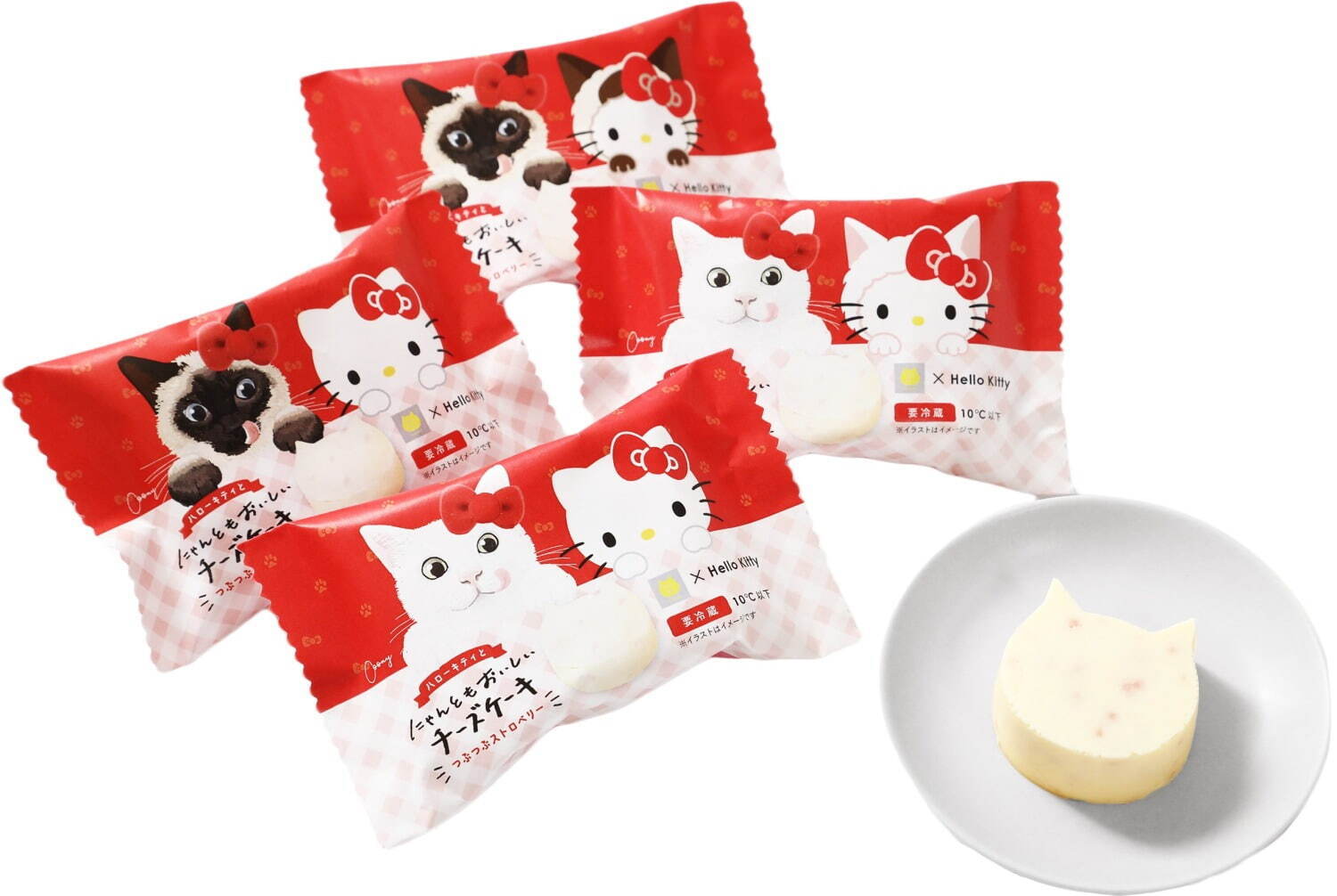 「ハローキティとにゃんともおいしいチーズケーキ～つぶつぶストロベリー～」1個 330円