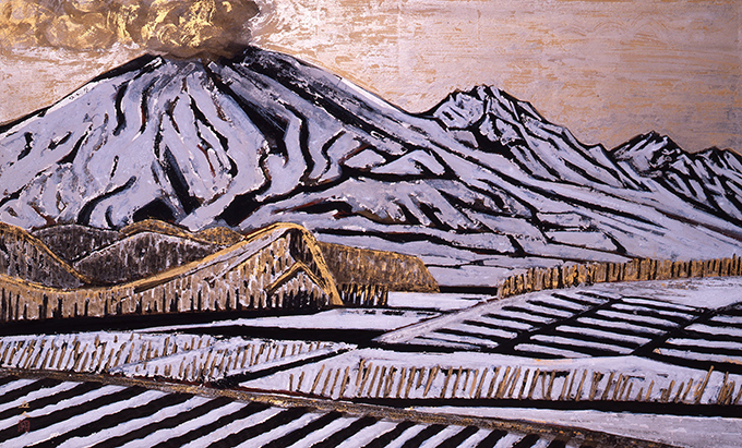 日本画 山と寺院の風景 金色フレーム（絵はがきセット〈冨嶽三十